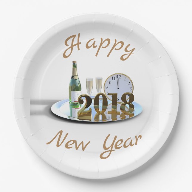 Frohes neues Jahr 2018 Pappteller (Vorderseite)