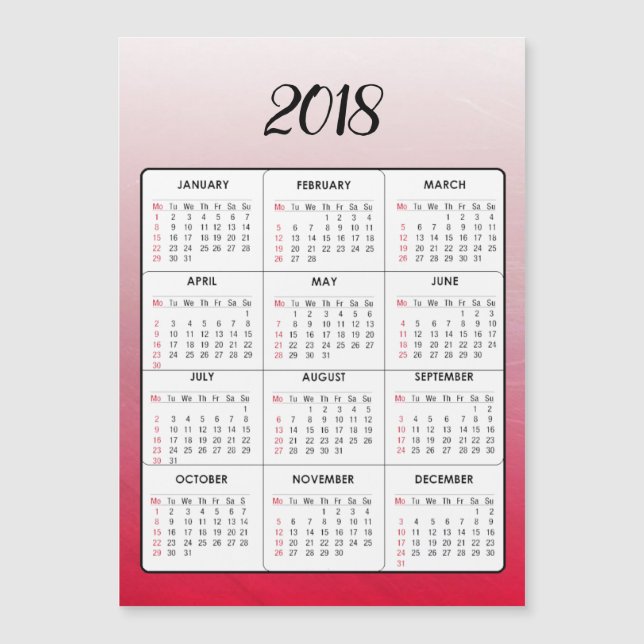 Frohes neues Jahr 2018 Roter Magnetischer Kalender Magnetkarte (Vorderseite)