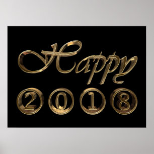 Frohes neues Jahr 2018 Schwarz-Gold-Typografie Poster