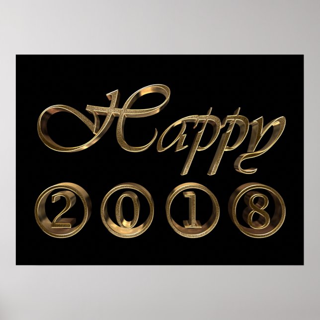 Frohes neues Jahr 2018 Schwarz-Gold-Typografie Poster (Vorne)