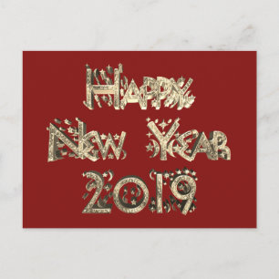 Frohes neues Jahr 2019 Elegante rote goldene Stern Feiertagspostkarte