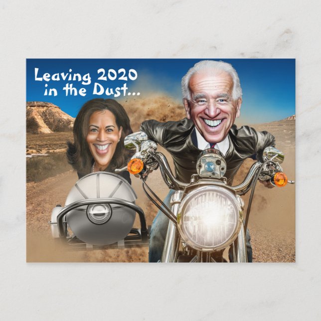 Frohes neues Jahr 2021, Biden & Harris Bikers Postkarte (Vorderseite)