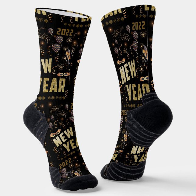 Frohes neues Jahr 2022, Holiday Gold Glitzer Festi Socken (Gewinkelt)