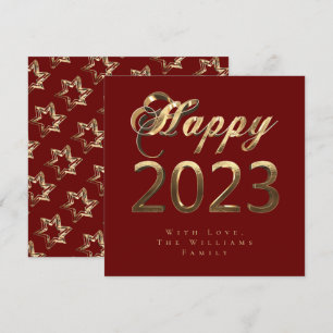 Frohes neues Jahr 2023 Chic Schrift Rot und Gold Feiertagskarte