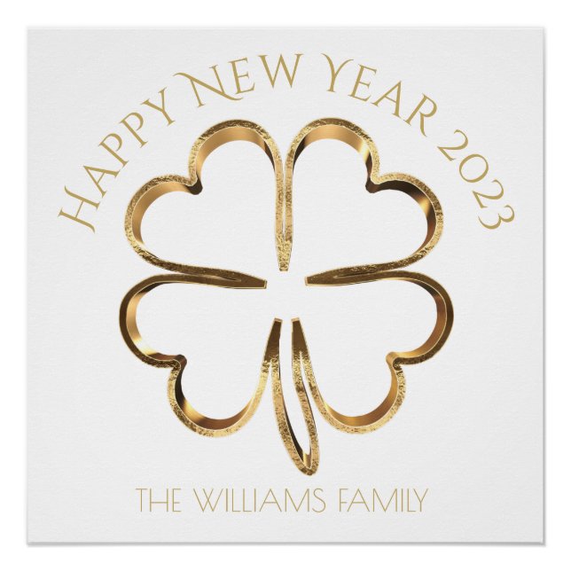 Frohes neues Jahr 2023 oder Ihr Text Vierblättrige Poster (Vorderseite)