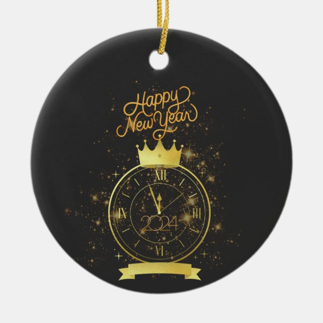 Frohes neues Jahr 2024 Keramik Ornament (Vorne)
