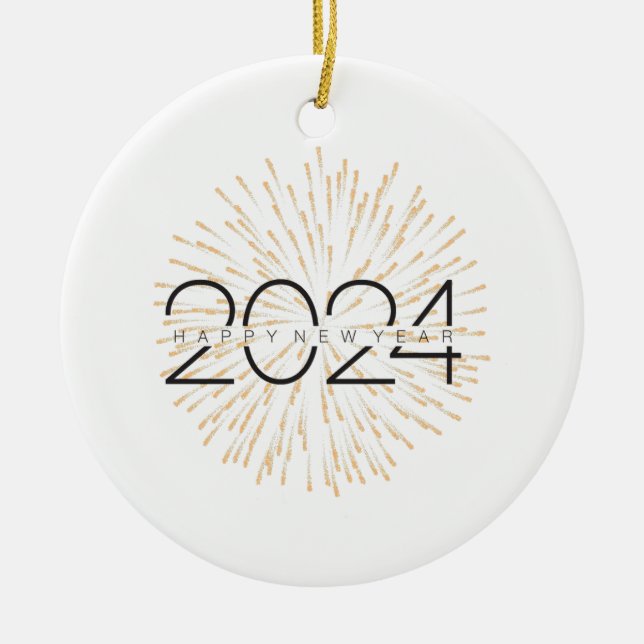 Frohes Neues Jahr 2024 Keramik Ornament (Vorne)