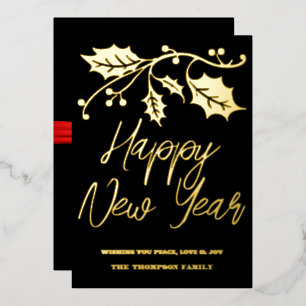 Frohes neues Jahr 2024, rotes Band Folien Feiertagskarte