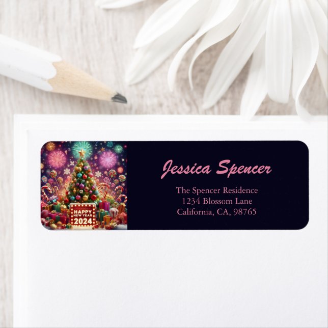 Frohes neues Jahr 2024 Weihnachtsbaum-Rücksendeadr (Insitu)