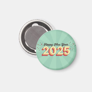 Frohes neues Jahr 2025 3D groovy Retro-Text Magnet