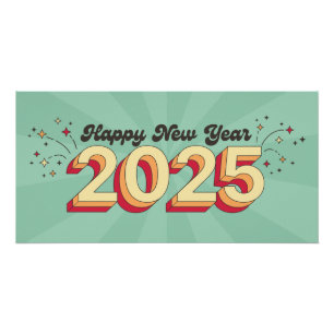 Frohes neues Jahr 2025 3D groovy Retro-Text Poster