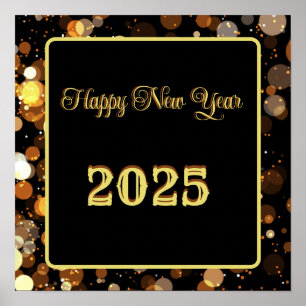 Frohes neues Jahr 2025 Elegante Goldblase Poster