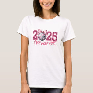 Frohes neues Jahr 2025 Png, rosa Coquette Bow Png T-Shirt