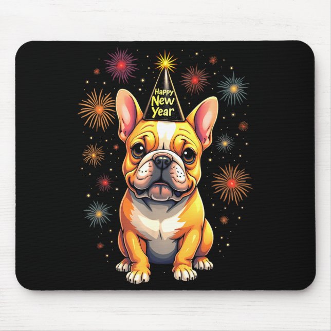 Frohes Neues Jahr 2025 Silvester Feuerwerk Hund Lu Mousepad (Vorne)