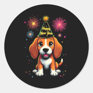Frohes Neues Jahr 2025 Silvester Feuerwerk Hund Lu Runder Aufkleber