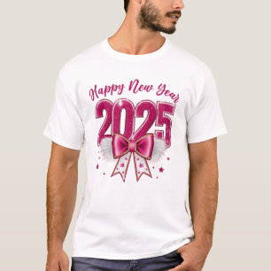 Frohes neues Jahr 2025 Weihnachts Coquette Bow Pin T-Shirt
