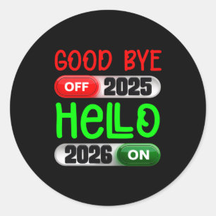 Frohes neues Jahr 2026 Auf Wiedersehen 2025 Hallo  Runder Aufkleber