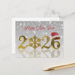 Frohes neues Jahr 2026 aus Gold Weihnachtsmannmü Feiertagspostkarte