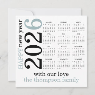 Frohes neues Jahr 2026 Blauer Weißer Kalender Feiertagskarte