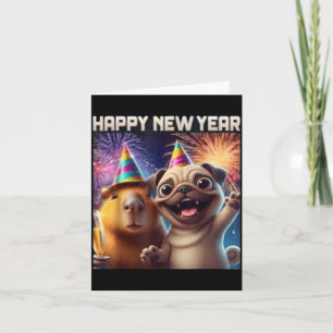 Frohes Neues Jahr 2026 Capybara Pug Party Kunst  Karte