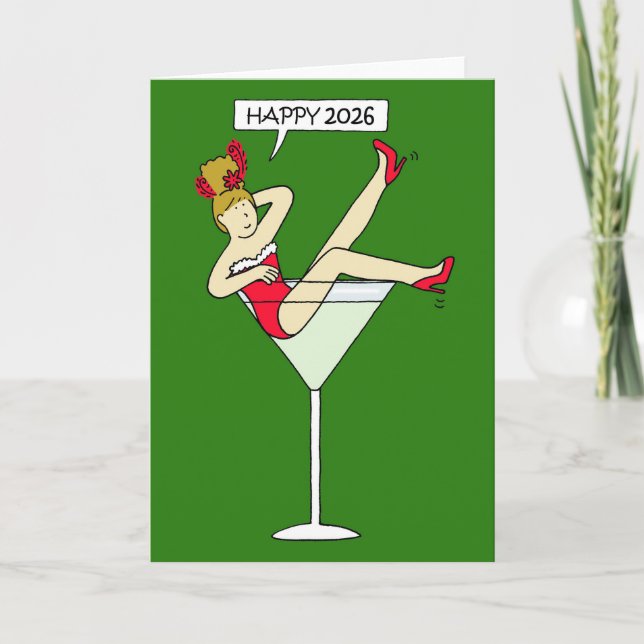 Frohes neues Jahr 2026 Cartoon Lady Card Karte (Vorderseite)