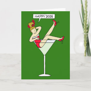 Frohes neues Jahr 2026 Cartoon Lady Card Karte