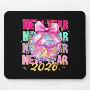 Frohes neues Jahr 2026 Coquette-Schleife & Disco-K Mousepad