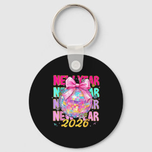 Frohes Neues Jahr 2026 Coquette-Schleife & Disco-K Schlüsselanhänger