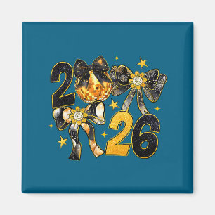 Frohes neues Jahr 2026 Disco Ball Coquette Schleif Magnet