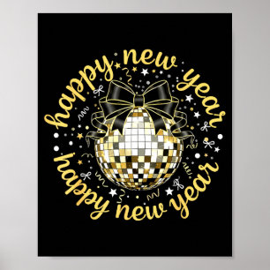 Frohes Neues Jahr 2026 Disco Ball Gold Bogen Coque Poster