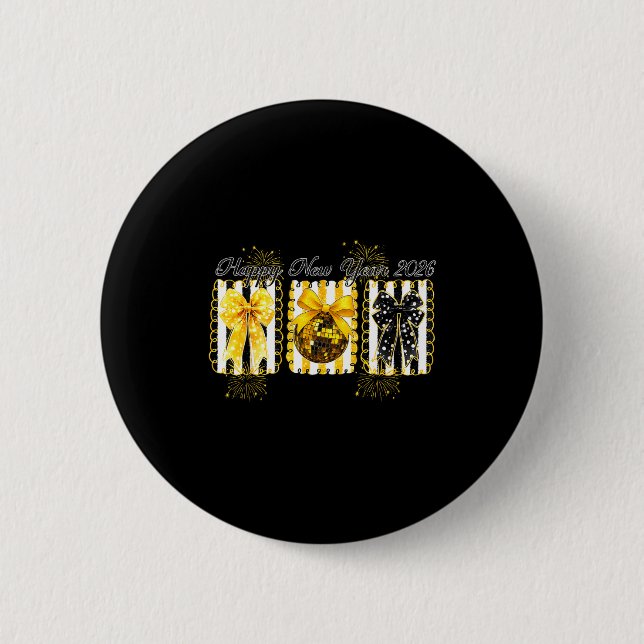 Frohes neues Jahr 2026 Disco Ball Gold Coquette Sc Button (Vorderseite)