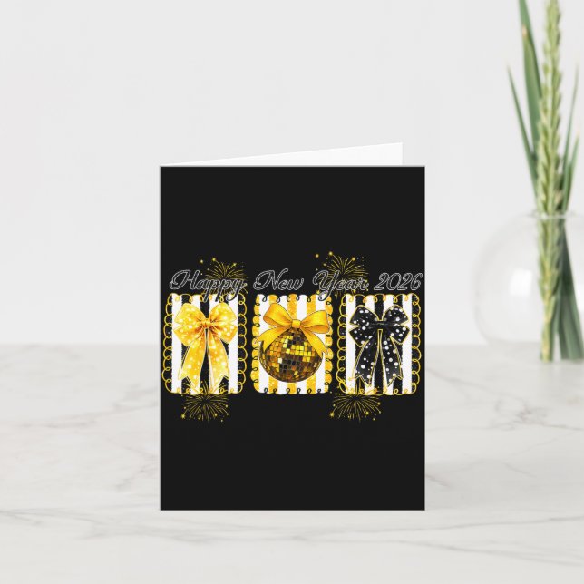Frohes Neues Jahr 2026 Disco Ball Gold Coquette Sc Karte (Vorderseite)