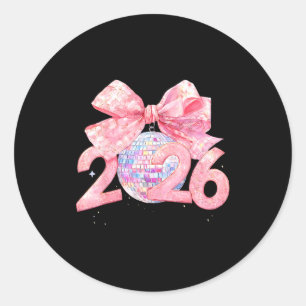Frohes Neues Jahr 2026 Disco Ball Nk Coquette Boge Runder Aufkleber