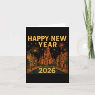 Frohes neues Jahr 2026 Fantasy-Schloss Feuerwerksn Karte