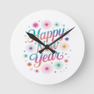 Frohes Neues Jahr 2026 Feuerwerk Essential Runde Wanduhr