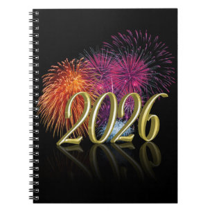 Frohes neues Jahr 2026 Feuerwerk Gold Notizblock
