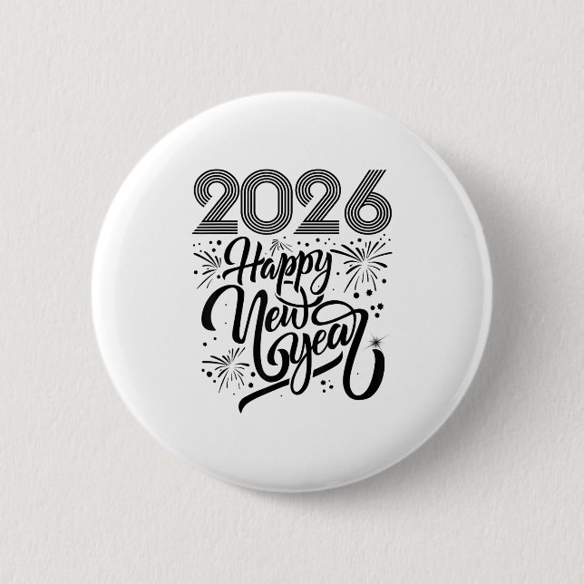 Frohes neues Jahr 2026 Feuerwerkskörper Button (Vorderseite)