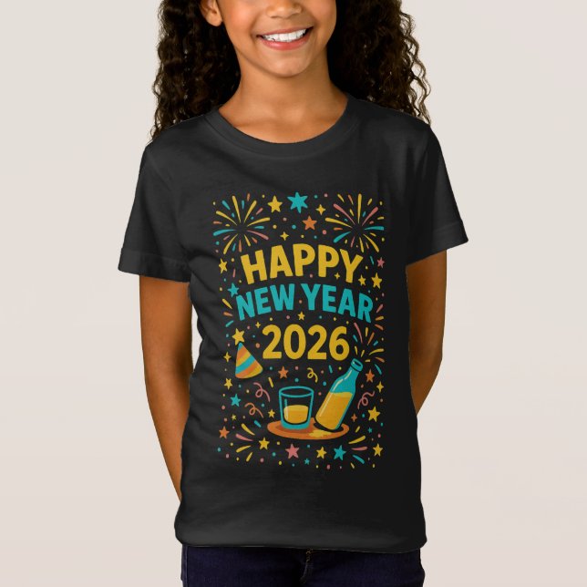 Frohes neues Jahr 2026 Frische bunte Feuerwerke T-Shirt (Vorderseite)