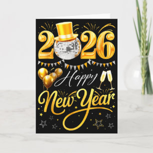 Frohes neues Jahr 2026 Goldener Hut Disco Ball Luf Karte