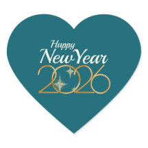 Frohes Neues Jahr 2026 Herz Sticker Elegant Grün &