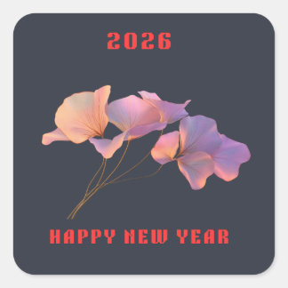 Frohes Neues Jahr 2026 Illustration mit rosa Lotus Quadratischer Aufkleber