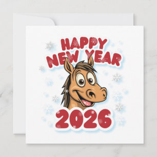 Frohes Neues Jahr 2026: Jahr des Pferd-Maskottchen Karte