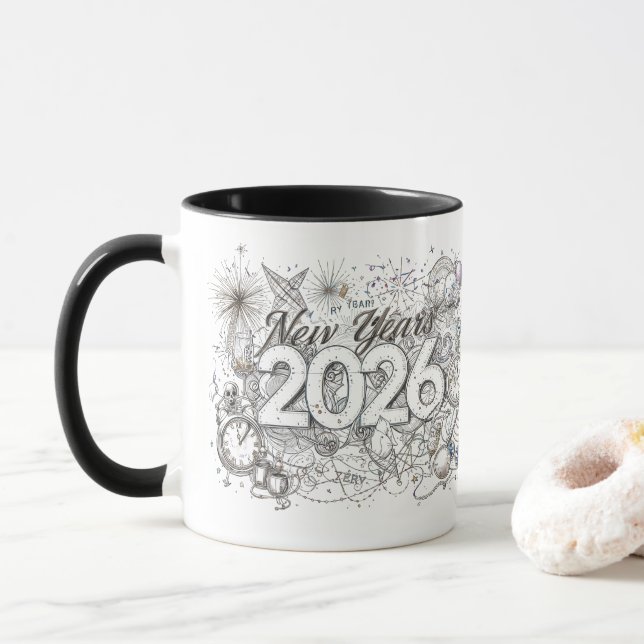 Frohes neues Jahr 2026 Kaffeetasse (Mit Donut)