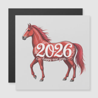 Frohes Neues Jahr 2026 Karte Rotes Pferd Illustrat