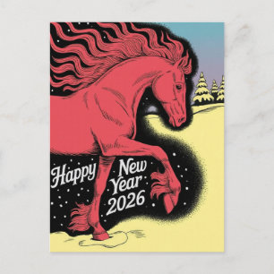Frohes Neues Jahr 2026 Karte Rotes Pferd Karte