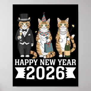 Frohes Neues Jahr 2026 Katzenliebhaber Festliche P Poster