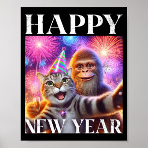 Frohes neues Jahr 2026 Lustige Katze Bigfoot Party Poster