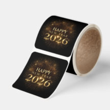 Frohes neues Jahr 2026 Luxus Schwarz Gold Aufklebe