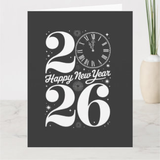 Frohes Neues Jahr 2026 Mitternachtsuhr Countdown Karte