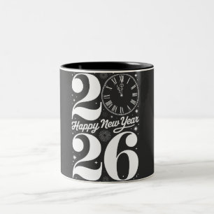 Frohes Neues Jahr 2026 Mitternachtsuhr Countdown Zweifarbige Tasse